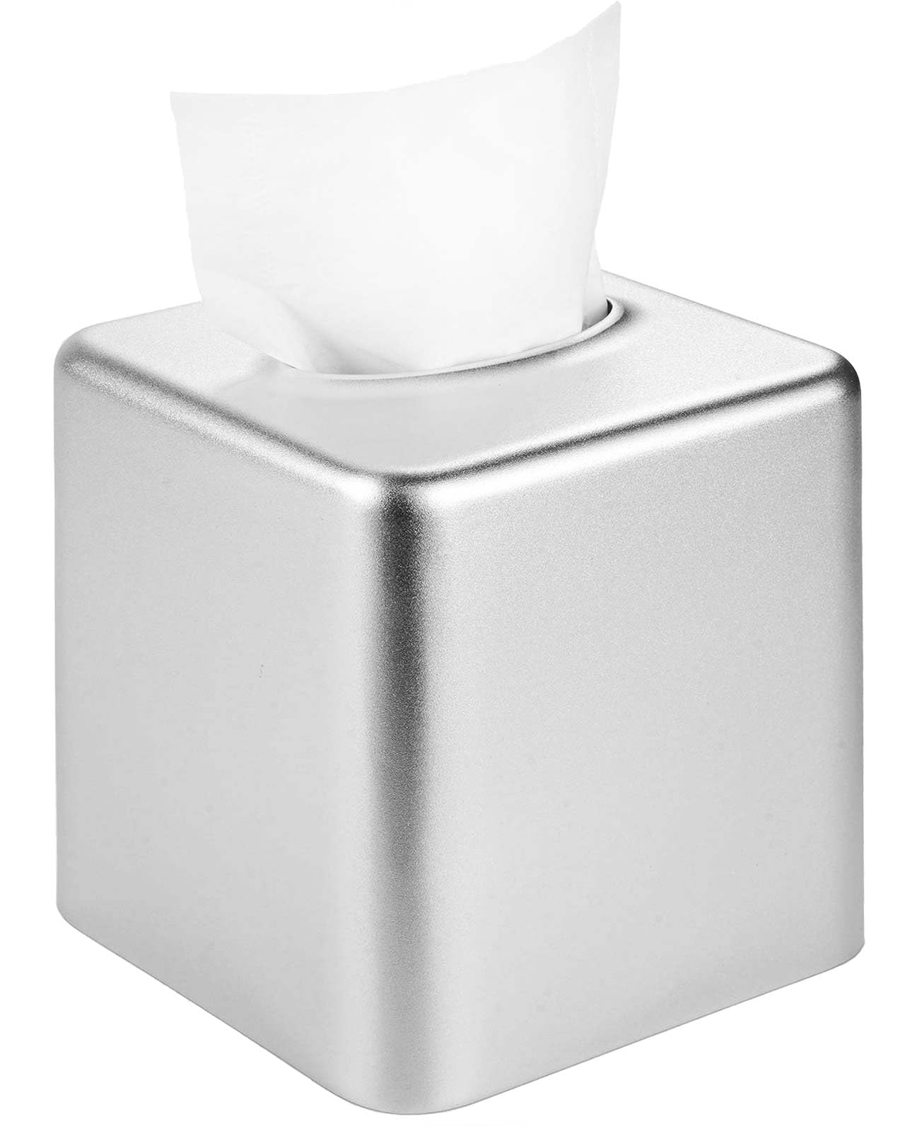 Livelab Tissue Box Cover, Square Metal Tissue Box Holder Modern Decor Facial Napkin Holder Tissue Box Dispenser for Bathroom Vanity Countertop, Living Room, Bedroom, Office - Silver