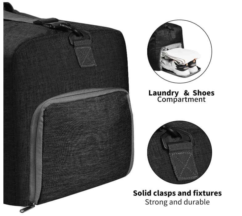 Travel Duffle Bag 85 Liters, for Men Women, Foldable, Great size for travel, with Shoes Compartment, Adjustable Strap, Water resistant , black3