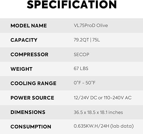 Miniatura 9 de ICECO VL75 ProD - Refrigerador portátil de 12 V, con CACC, refrigerador de doble zona de 75 litros alimentado por SECOP, de 0  a 50 , enfriador