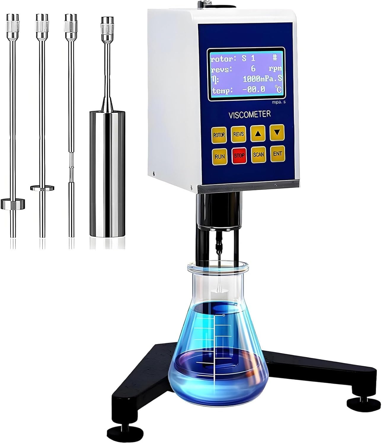 Viscosímetro digital giratorio con pantalla LCD, 4 husillos, medidor de viscosidad de 1 a 1000 MPa.s, ± 3% de precisión para uso en laboratorio