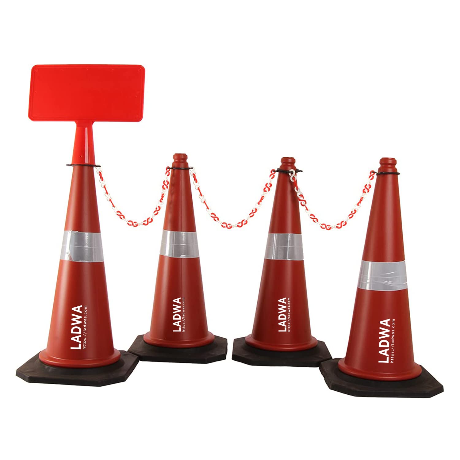 LADWA 750mm Combo of Impact Resistant Road 4 Traffic Safety Cones + 4 mtr chain + 4 Hooks & 1 Sign Plate with Reflective Strips Collar For Road Attention (B08262BLQL) Amazon Price History, Amazon Price Tracker