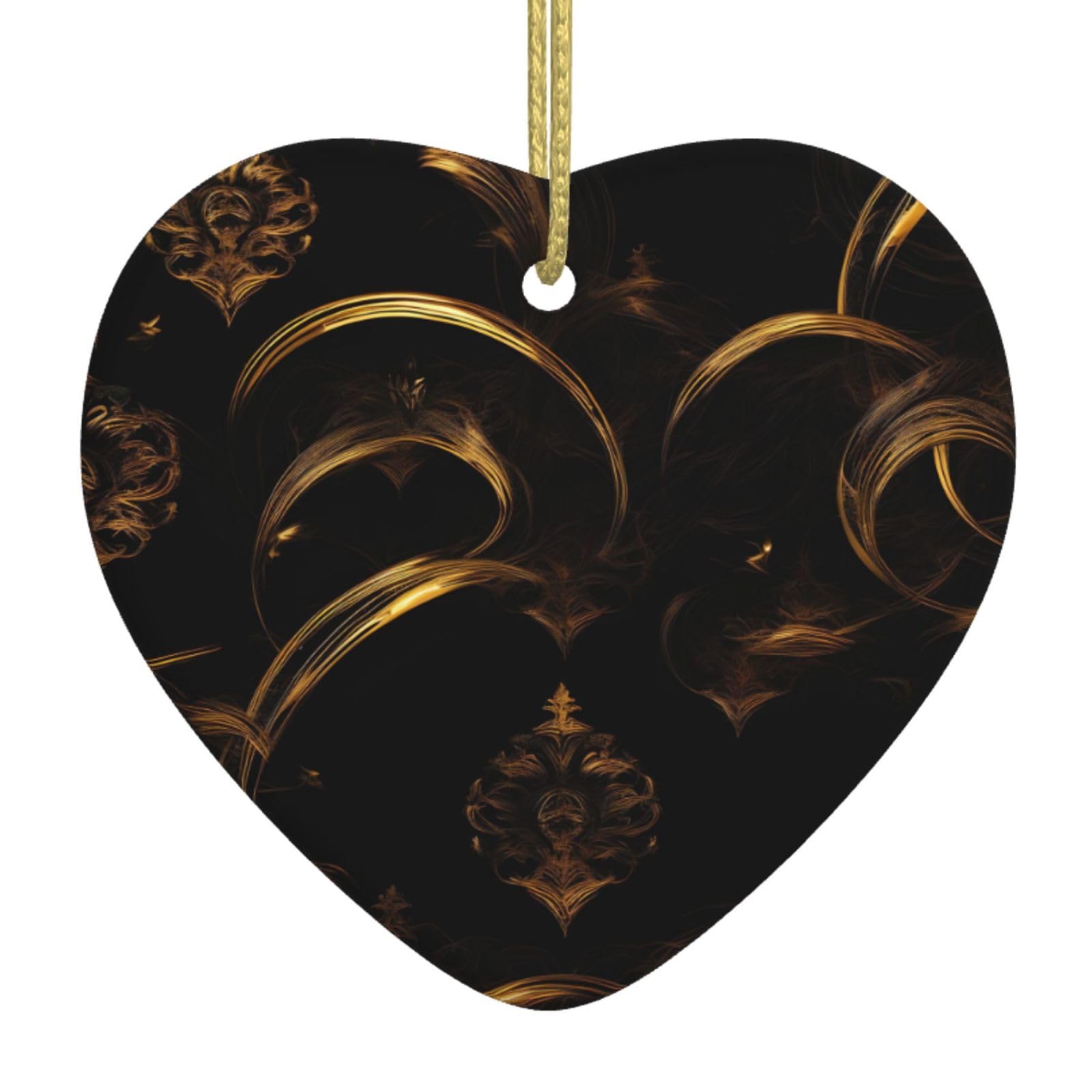 Gold Black Wallpaper Ceramic Christmas Decorations - Charming Heart-Shaped Ornaments For Party Decor