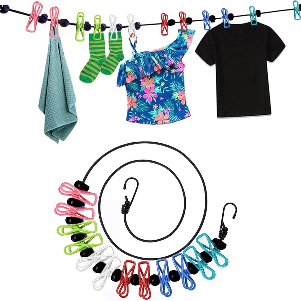 1.8M Upgraded Retractable Travel Clotheslines with 12 Clothespins, Portable Clothing Line for Indoor Laundry Drying Line, Vacation Hotel, Outdoor Camping Accessories