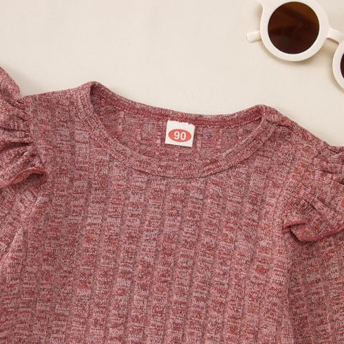 Toddler Baby Girls Clothes Set Ruffle Knit Ribbed Long Sleeve T-Shirts Tops+Pants 2Pcs Outfits Fall Winter Clothes4