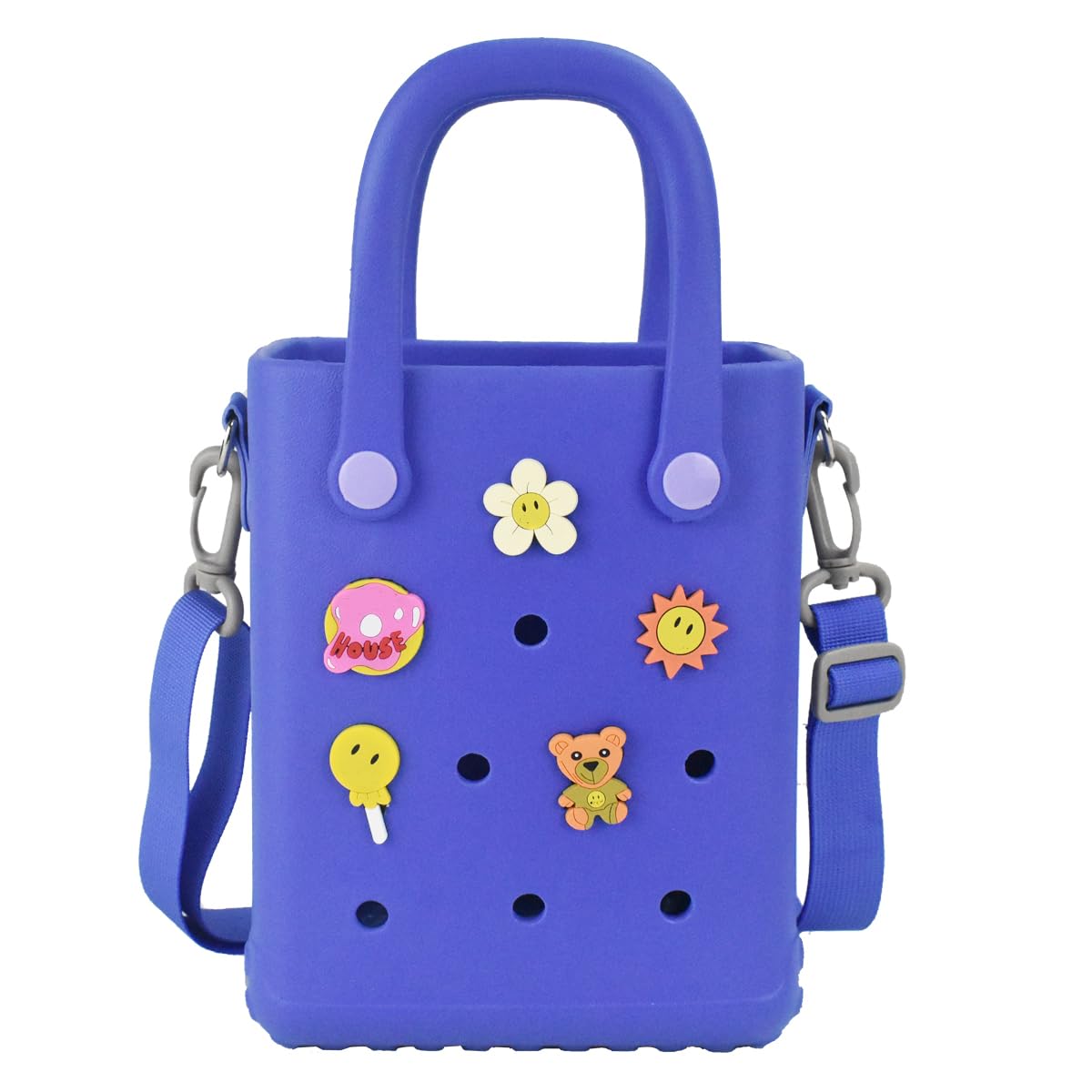 Mini Rubber Beach Bag with Strap & Charms, Waterproof EVA Beach Bag for Girls, Small Rubber Tote Bag for Women