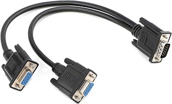 VGA Y Splitter Cable, VGA 1 Male to VGA 2 Female Adapter Cable Dual VGA Monitor Y Cable for Screen Duplication - 1 Feet, Black No Screen Extension