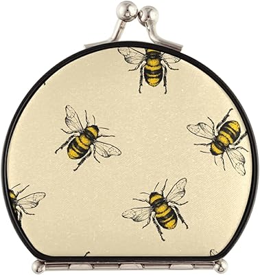 susiyo Vintage Compact & Travel Mirror with Bukle Closure, Drawing Bees Makeup Mirror Small Portable Foldable Easy to Carry for Women Girls Purses