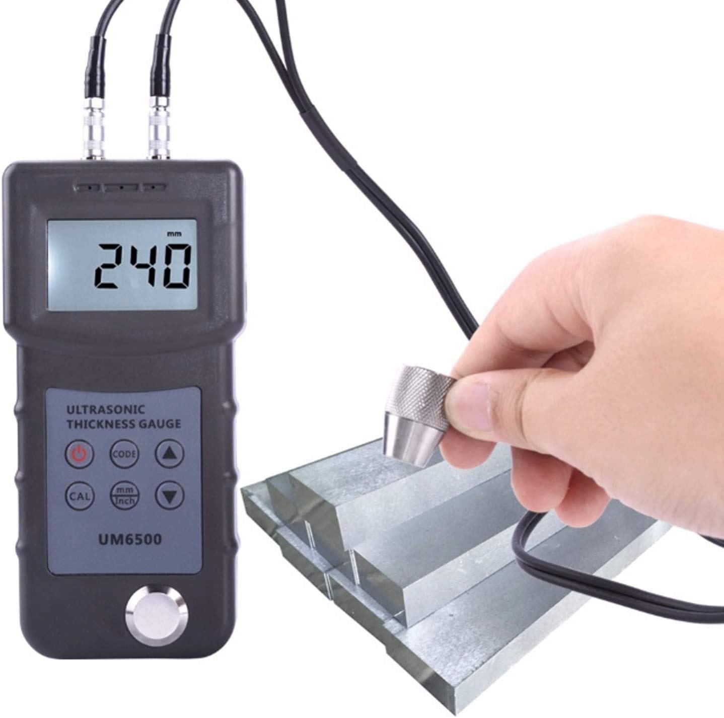 WDX- Medidor de Espesor ultrasónico Digital portátil Medidor de Espesor de Metal 1.0-245 mm, 0.05-8 Pulgadas (en Acero) Medidor de Espesor de Mano 0.1mm medición