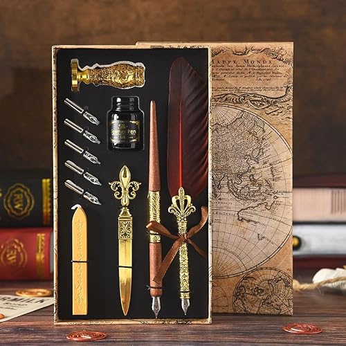 XUBX Juego de caligrafía, Conjunto de Bolígrafo y Tinta Pluma Caligrafía Escritura con 2 Pluma estilográfica, 12pcs Plumillas, 1 base de plumilla, herramienta para sobres, tinta (Rojo)