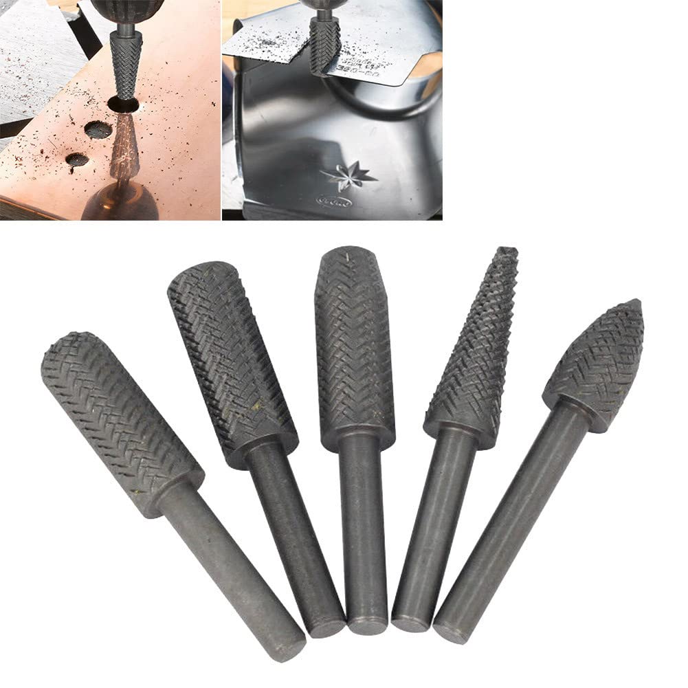 Set di 5 pezzi di lima rotativa elettrica, lima in acciaio goffrato, lima in metallo morbido, testa di smerigliatura elettrica, testa di lima elettrica 6mm