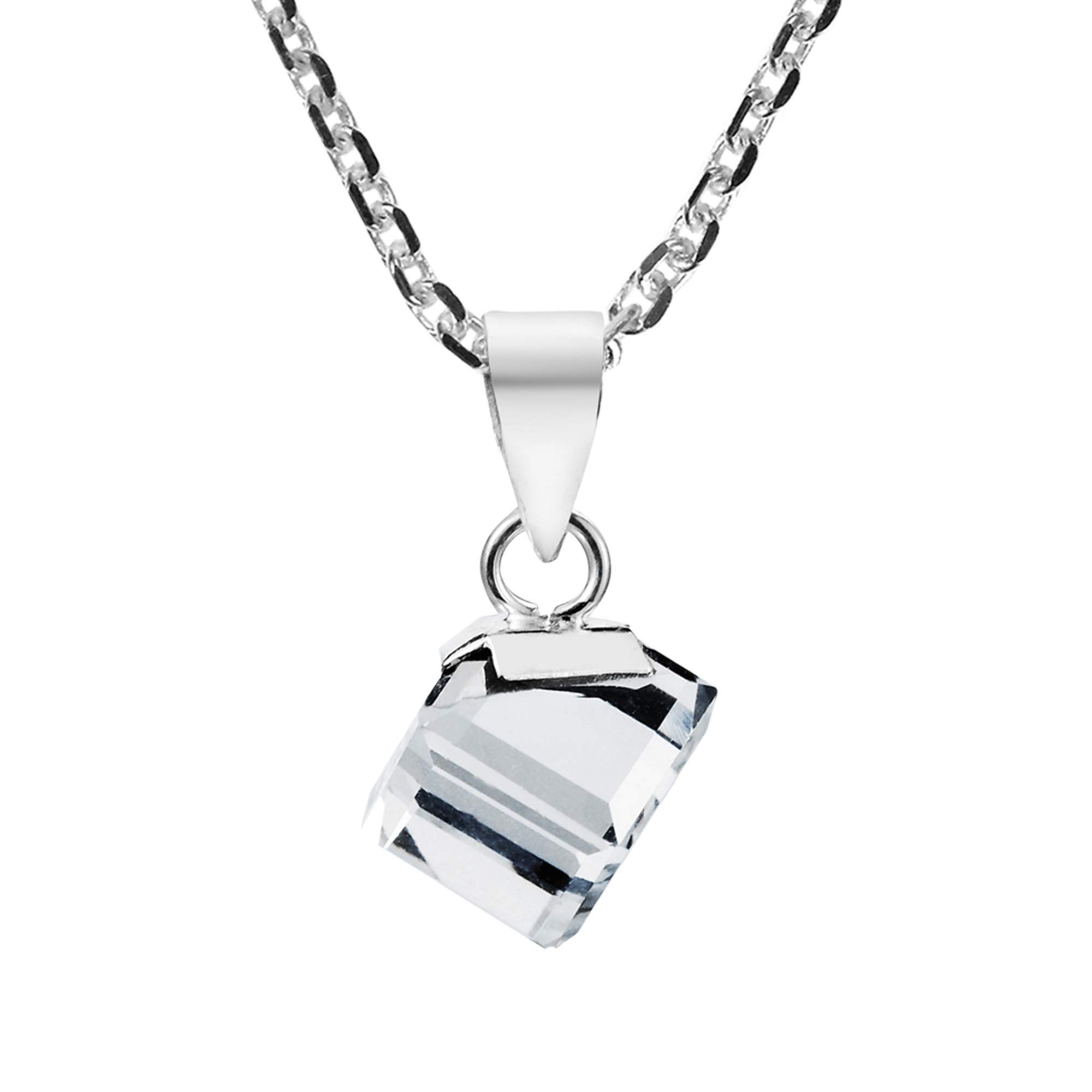 AeraVida Unisex Simple & Sparkling Clear Crystal Cube Prism on .925 Sterling Silver Pendant Chain Necklace for Modern Chic Style & Casual Everyday Fashion
