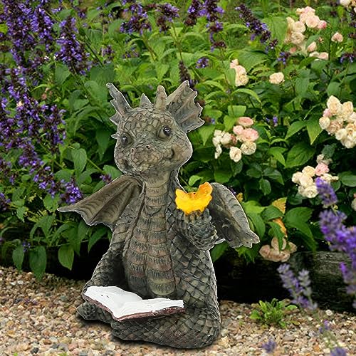 Estatua de Dragón Bebé Lectura de Resina para Jardín miniatura 2