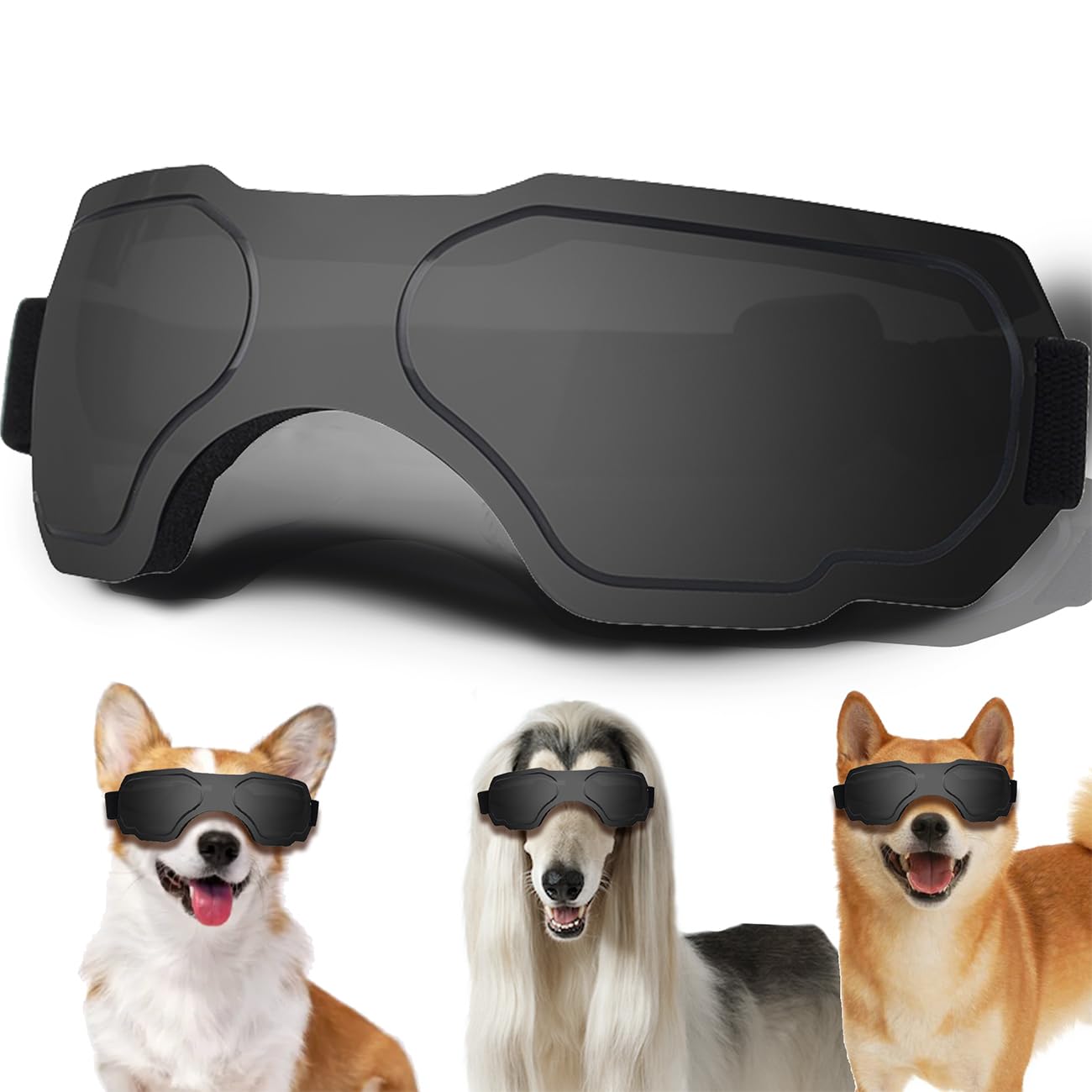 Medium Dog Sunglasses, Dog Goggles with Adjustable Strap UV Protection Winproof Dog Puppy Sunglasses, Suitable for Medium Dog Pet Glasses, Dogs Eyes Protection