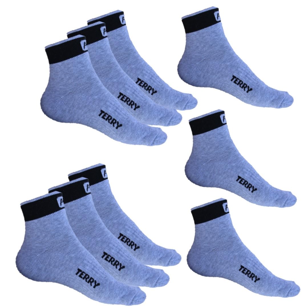 SwekshaCreations Men's 9 Pairs Sports Ankle Length Socks - Terry Towel Cushioned, Anti Odour & Anti Bacterial For Sneaker & Running Workout - Free Size, Pack Of 9 (GREY)-picture-36