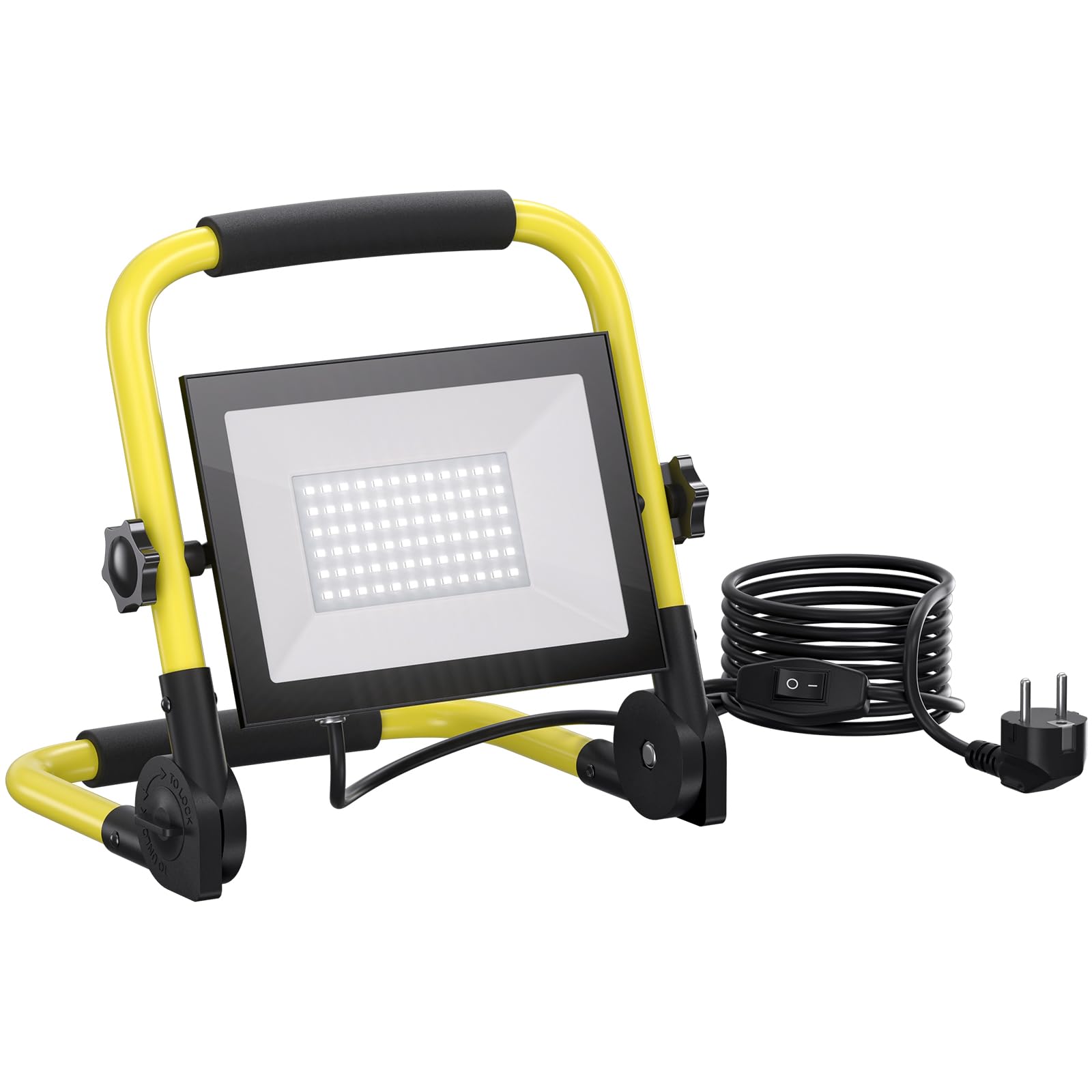 Faretto LED da cantiere, 100 W, 10000 lm, lampada da lavoro con treppiede e cavo da 3 m, IP66, impermeabile, con spina UE, luce bianca fredda 6500 K, lampada da cantiere, per officina o cantiere
