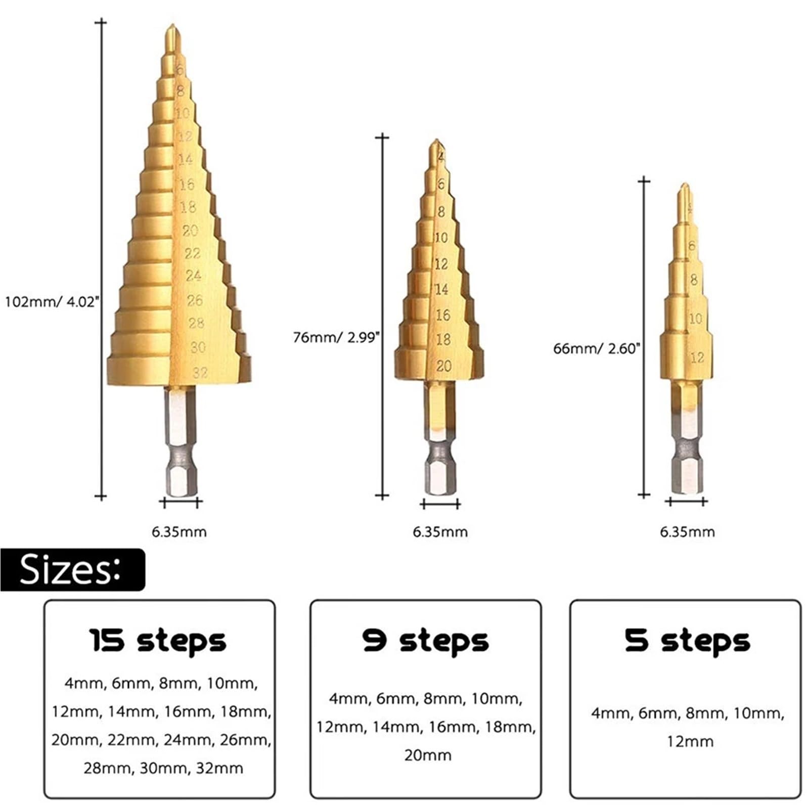 Juego de brocas escalonadas HSS de 3-12mm, 4-12mm, 4-20mm, cortador de agujeros de Metal y madera, juego de brocas de núcleo(4-32mm Triangle)