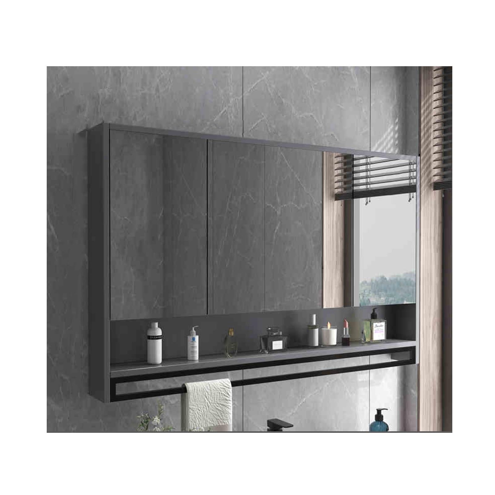 FGXHHS Wall-Mounted LED Cabinet - Double Door Storage Cupboard with Lights, Gray, 70cm (27.6in) Stylish & Functional nizer
