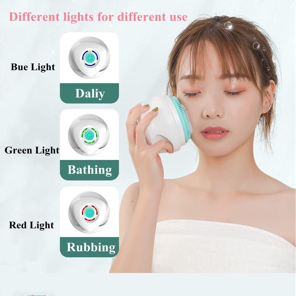 Electric Shower Brush Set with Long Handle Bath Brush, Deep Clean, Waterproof, USB Charging, with 5 Removable Silicone Soft Brush Heads Face, Body, Back and Feet Brush