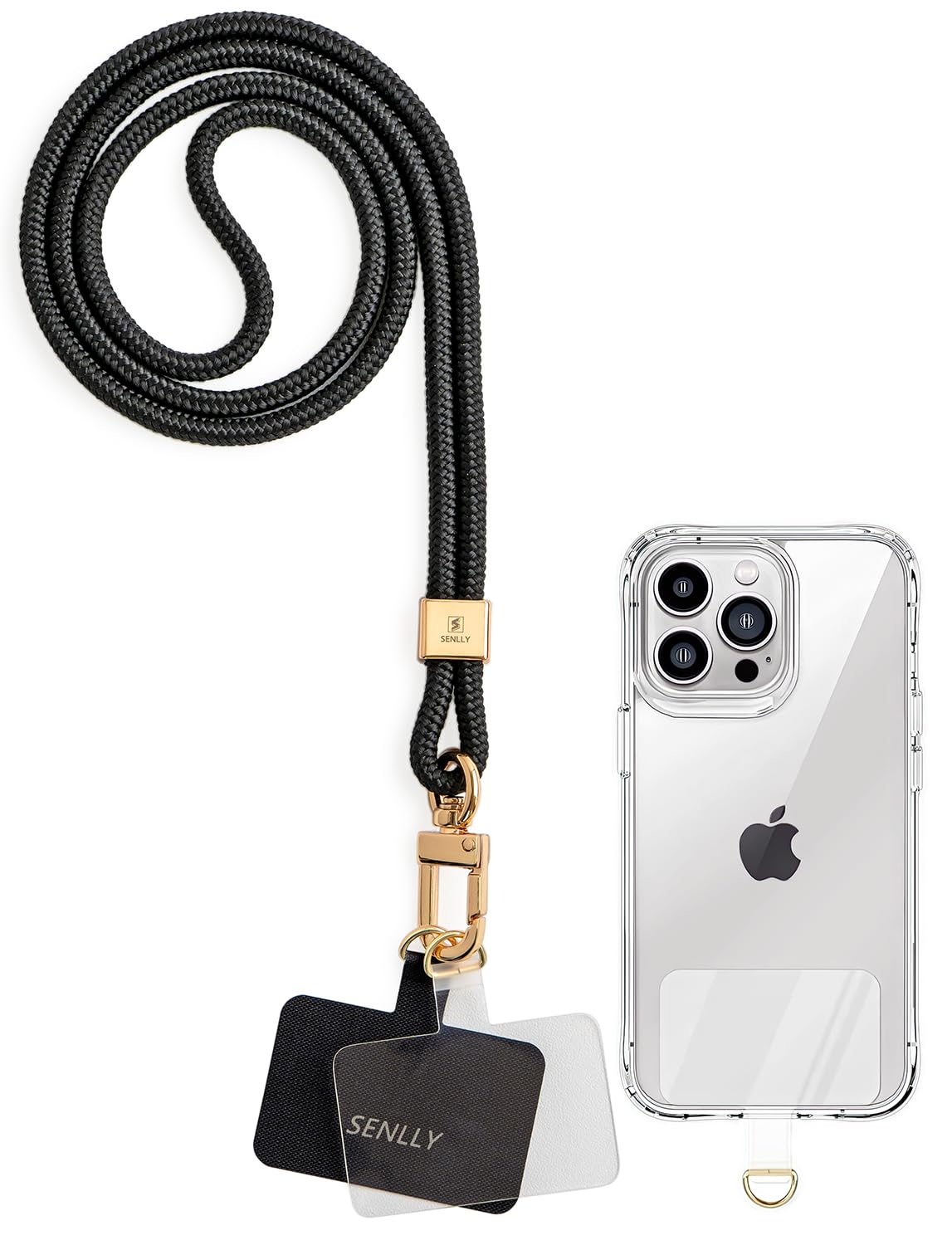 Senlly Men's Black Phone Lanyard With Ultra Thin Patch, Original Minimalist Design Neck Strap Compatible All Smartphone
