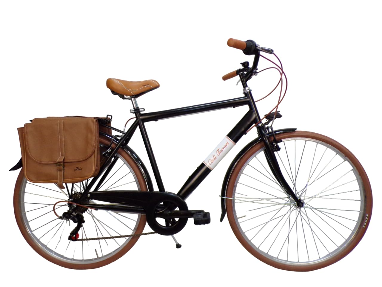 Cicli Tessari - bicicletta uomo bici da passeggio city bike 28'' vintage con borse laterali cambio 6 velocita'