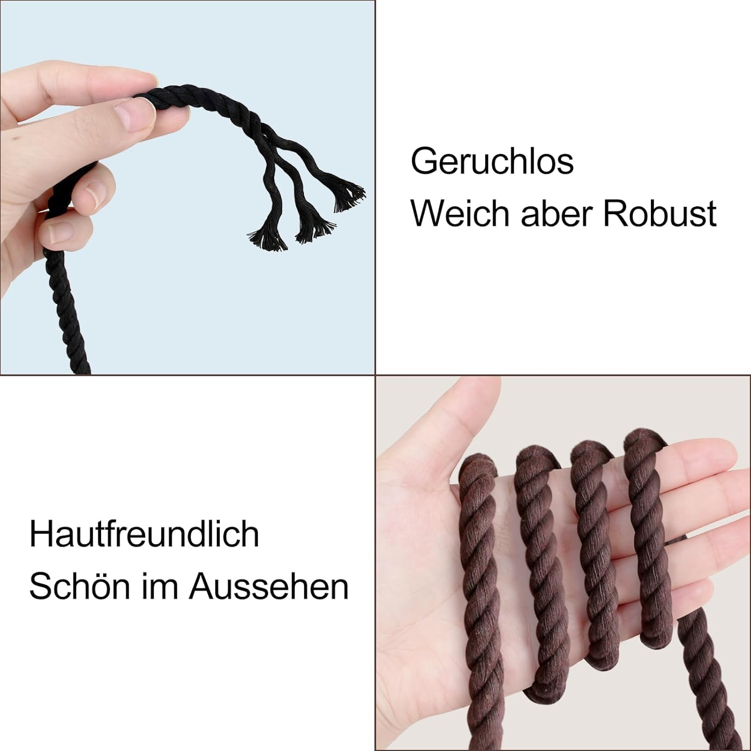 FOSER Cordón de algodón, cuerda de algodón, cuerda de hilo de macramé, diferentes tamaños, cuerda de algodón para manualidades, estilo bohemio (negro, 30 mm, 5 m)