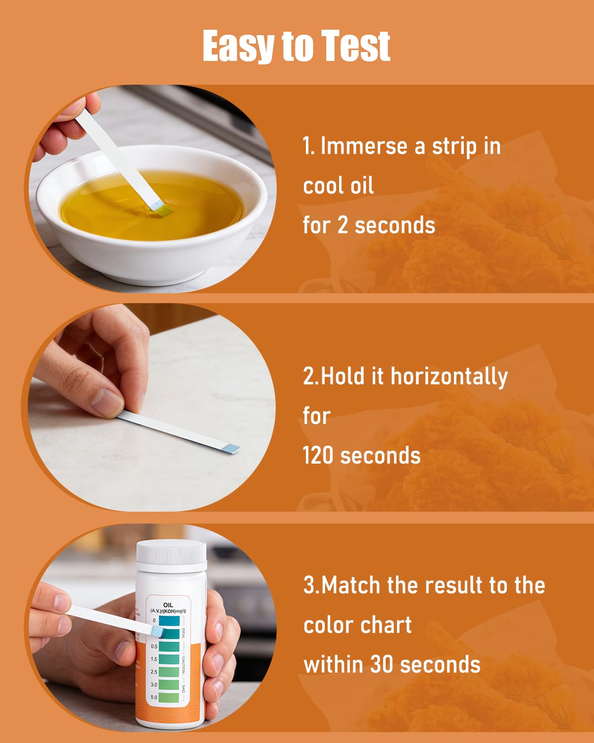 Pawfly Bandelettes Test Qualité Huile Friture, 100 Bandes, Kit Test Huile Cuisson – Test Acidité Instantané (0-5.0), Kit Analyse Huile pour Cuisine Maison, Restaurants & Services Alimentaires