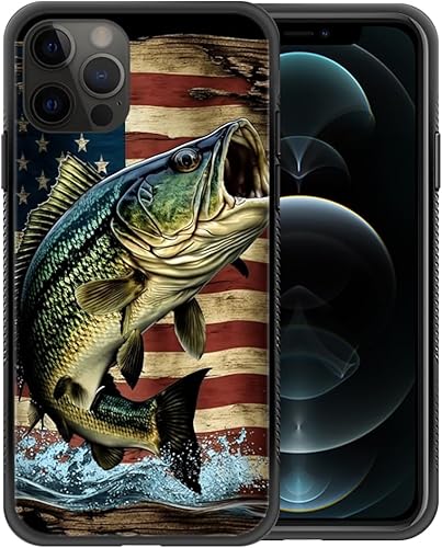 Funda compatible con iPhone 11, funda clásica con diseño de bandera de madera estadounidense de peces para iPhone 11, para hombres y mujeres, diseño