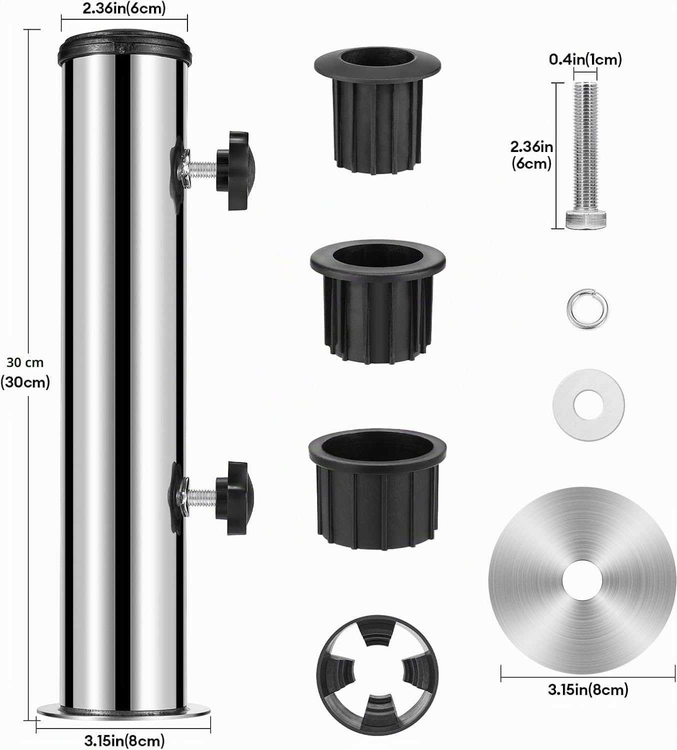 Garten Sonnenschirm Standrohre Geliefert, Universal SonnenschirmStandrohr mit 3 TLG Reduzierring(48/38/31.5 mm) Sonnenschirm Hülse Stände, Schirmbaser Standrohr für Granit, Eisenplatte, Zementplatte