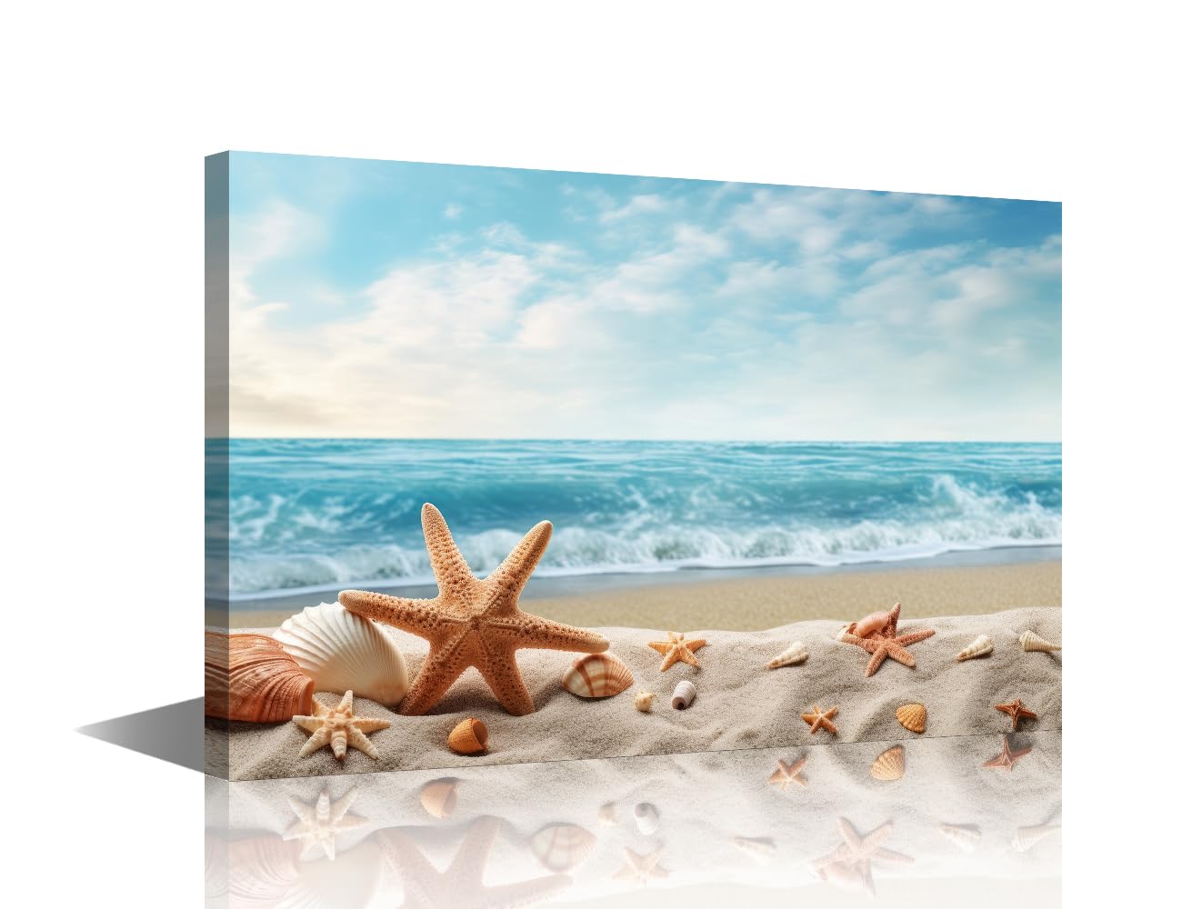 TISHIRON Beach Sea Shells Canvas Wall Art Beach Picture Wall Decor Ocean Beach Seascape Print Modern Artwork for Living Room Bedroom Bathroom Posters Framed Ready to Hang 18x12in
