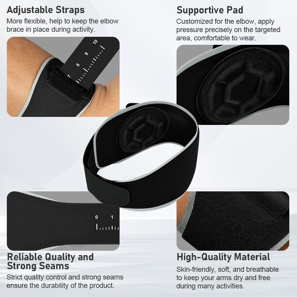 Coderas Epicondilitis, Cinta de Codo Tenista con Almohadilla de Silicona 3D, Coderas para Tendinitis Ajustable, Coderas de Golfista para Hombre y Mujer para Tendinitis Alivio del Dolor (Negro)