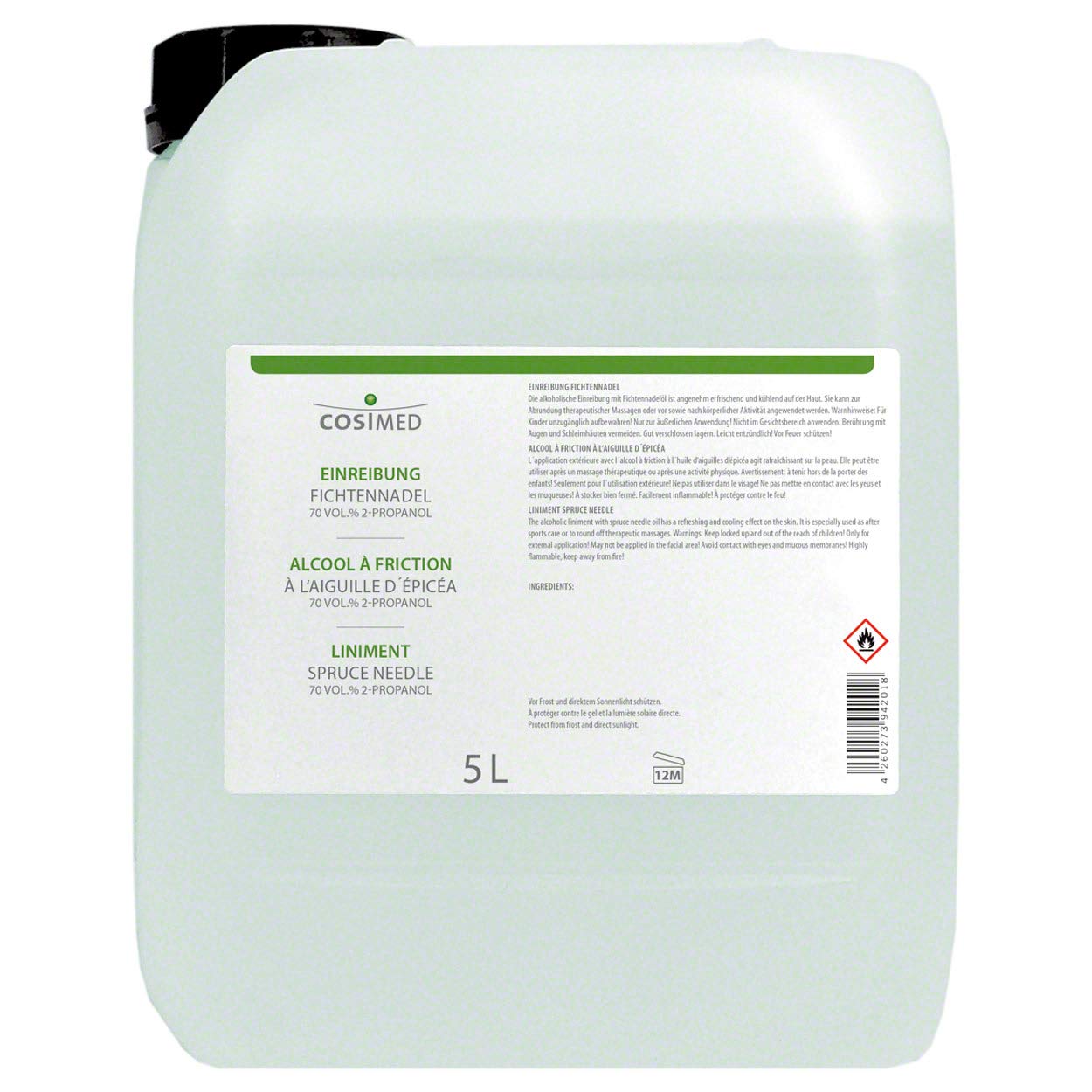 cosiMed Einreibung Fichtennadel Massage Wellness Franzbranntwein 70% IPA, 5 L