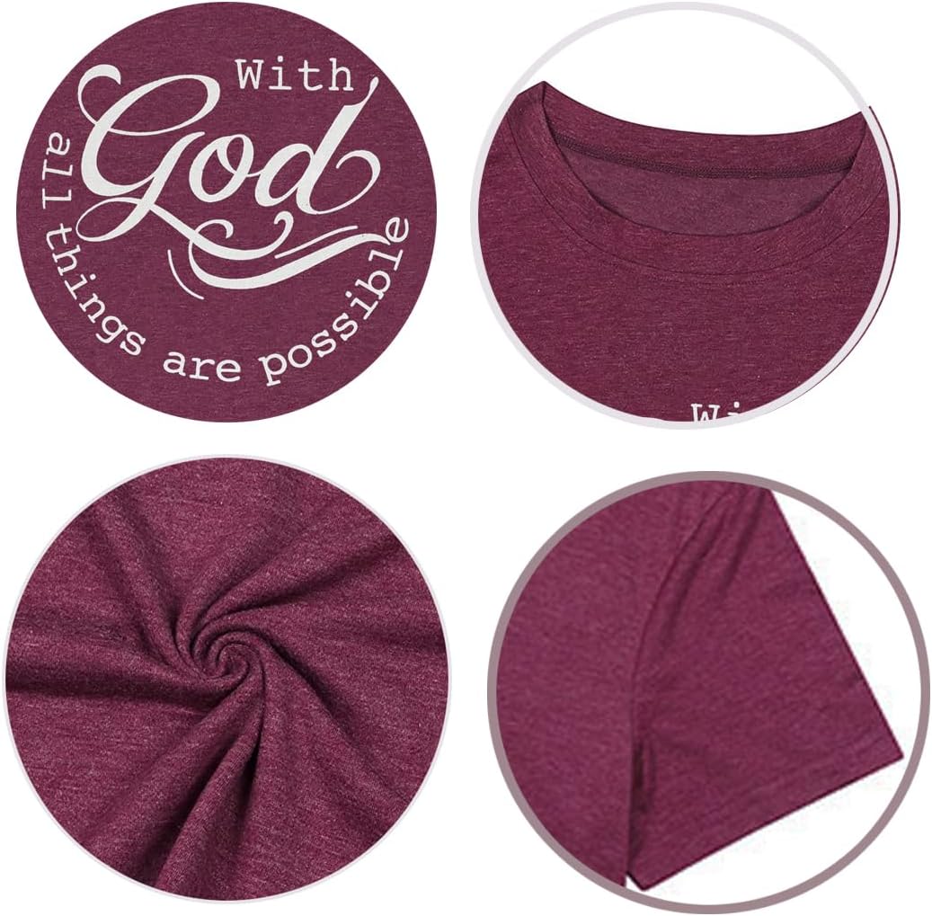 Women Tshirts with God All Things are Possible T Shirt Faith Sayings Christian Summer Jesus Graphic Tee Top Casual - Image 6