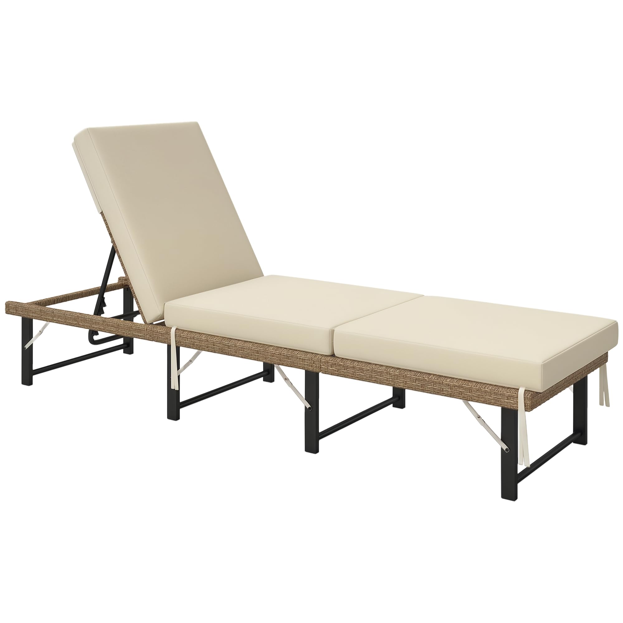 Outsunny Rattan Sun Lounger - 6 Position Adjustable - Folding - Natural