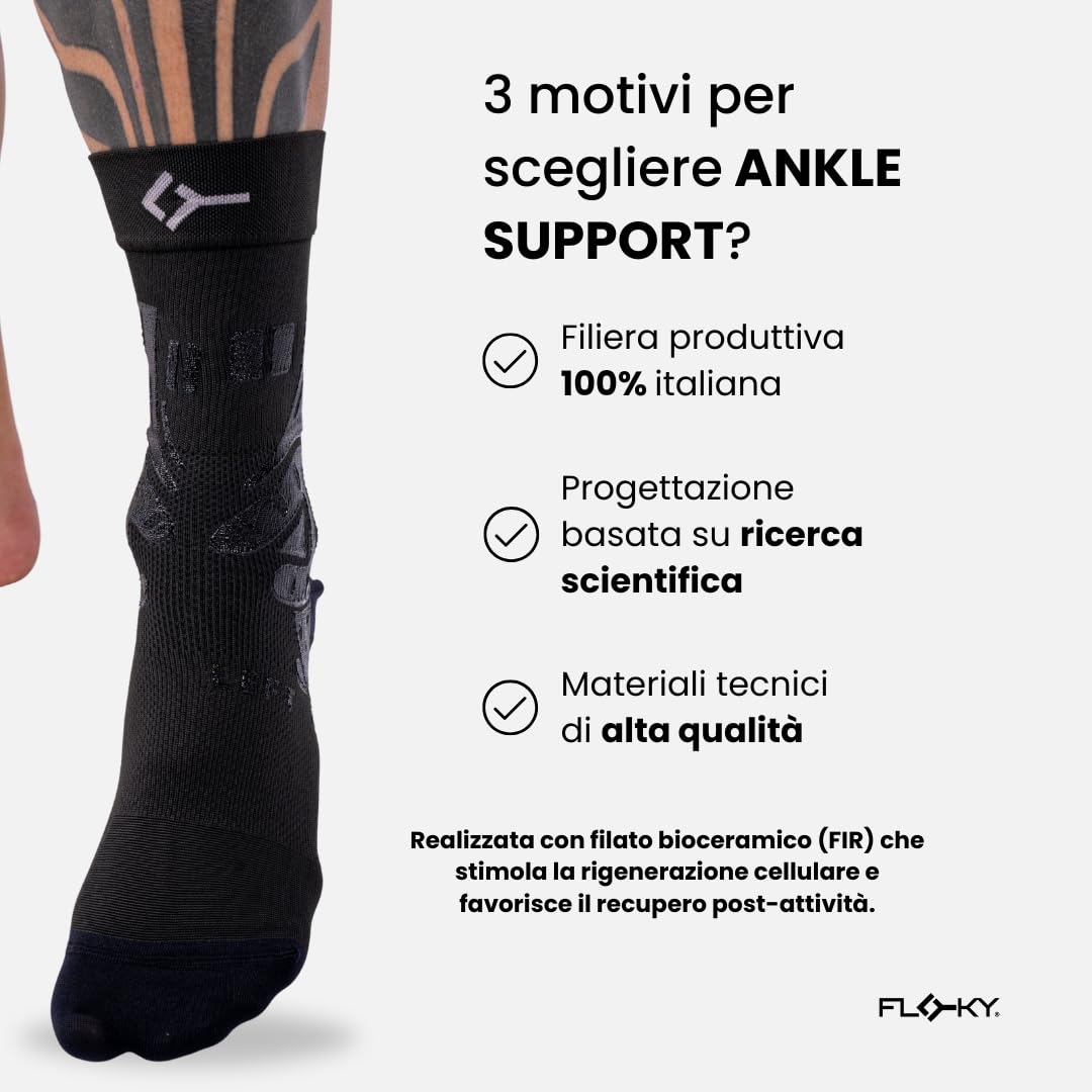 FLOKY Ankle Support Tobillera Biomecánica de Compresión Multisport Tenis Fútbol Padel Estabiliza la Articulación Con Bandas de Silicona Protege los tendones y los músculos.