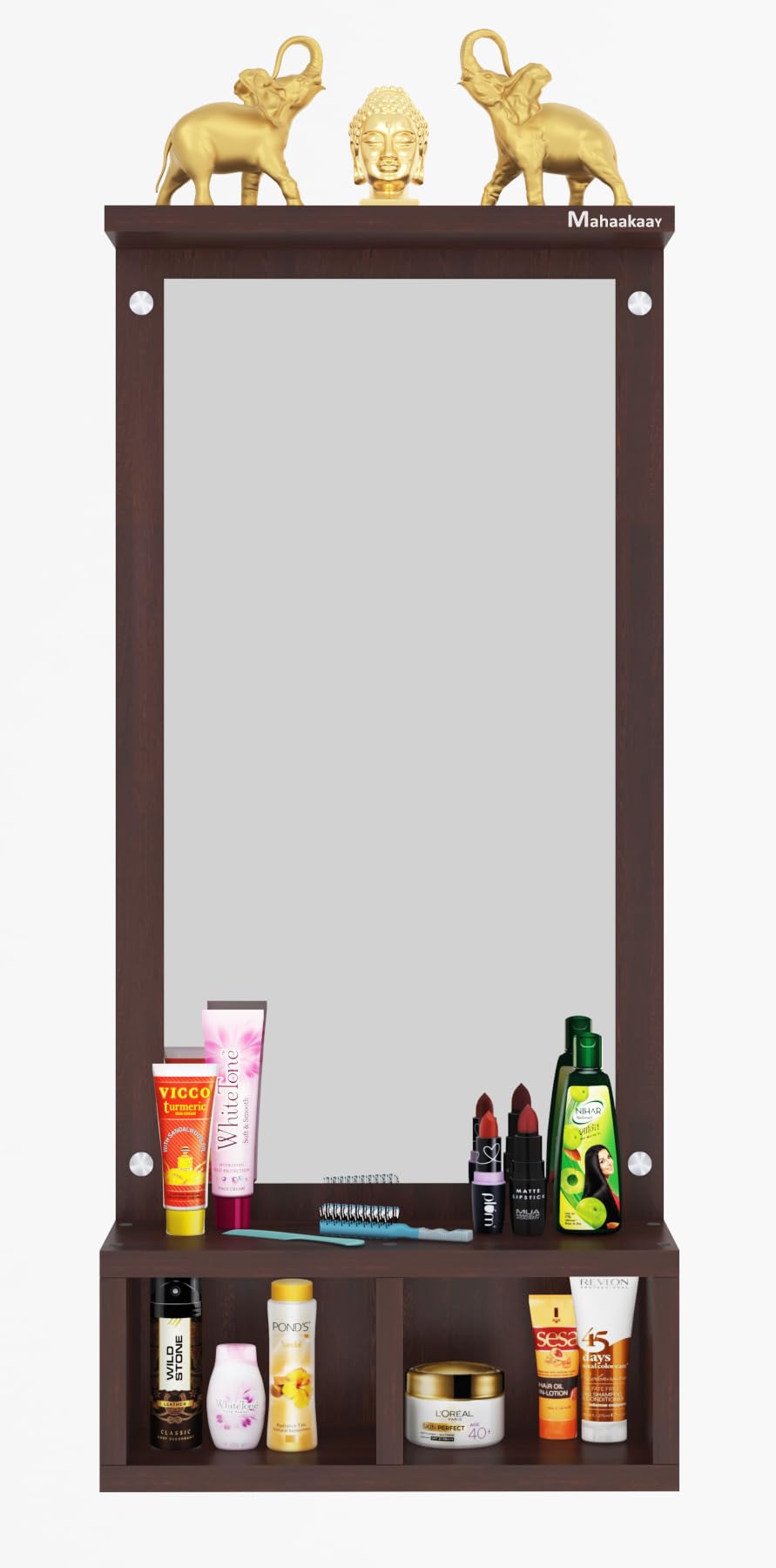 Engineered Wood Wall Mounted Rectangular Dressing Mirror With Storage Wenge Bedroom Living Room Stand