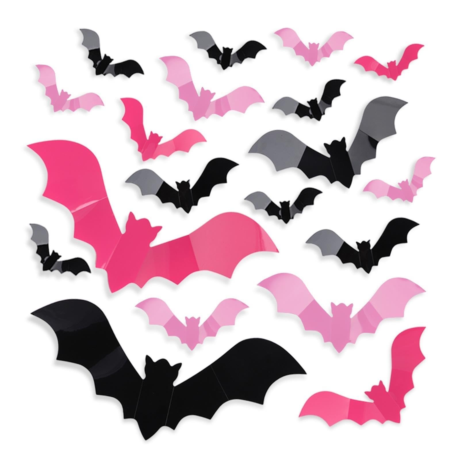 Adesivi 3D Pipistrelli Rosa Nero 48/96/192 Halloween Decorazione Finestra