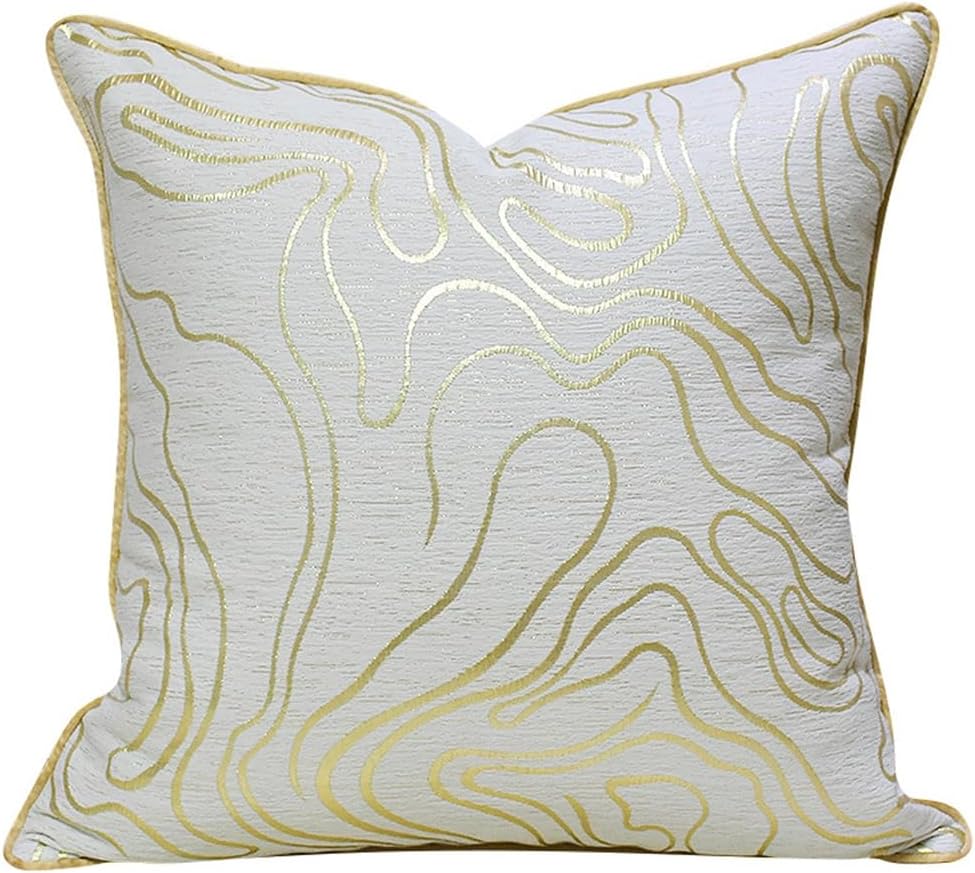 HBJWOV Bei White Gold Line Throw Pillow Living Room Bedroom Club Hotel Full ometric Pattern Soft Bag by