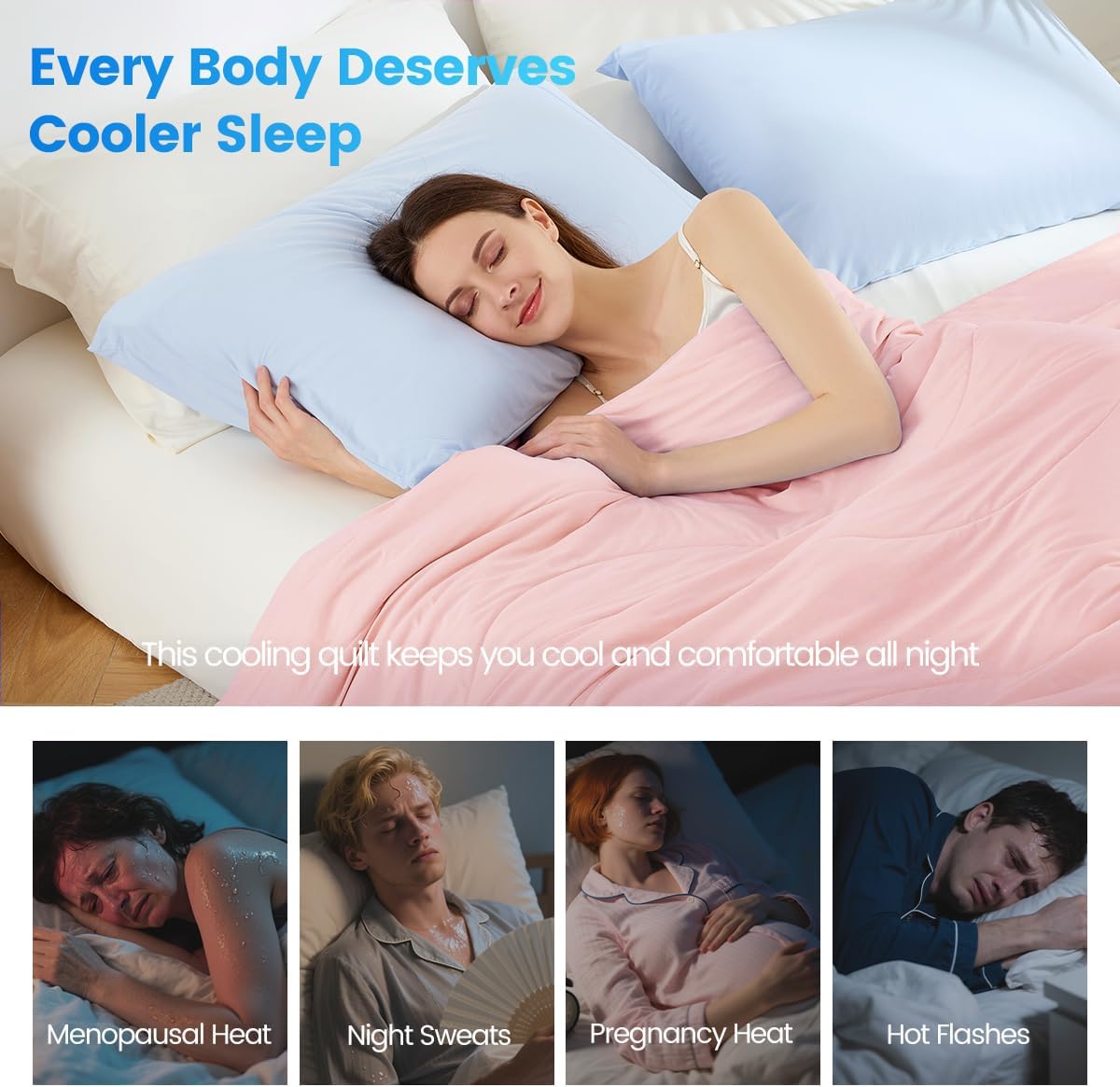 Cooling Comforter Twin Size, Cooling Blankets for Hot Sleepers, Lightweight Comforter for Summer, Soft Q-Max>0.4 Breathable Cold Blanket for Sleeping, 60x90, Pink