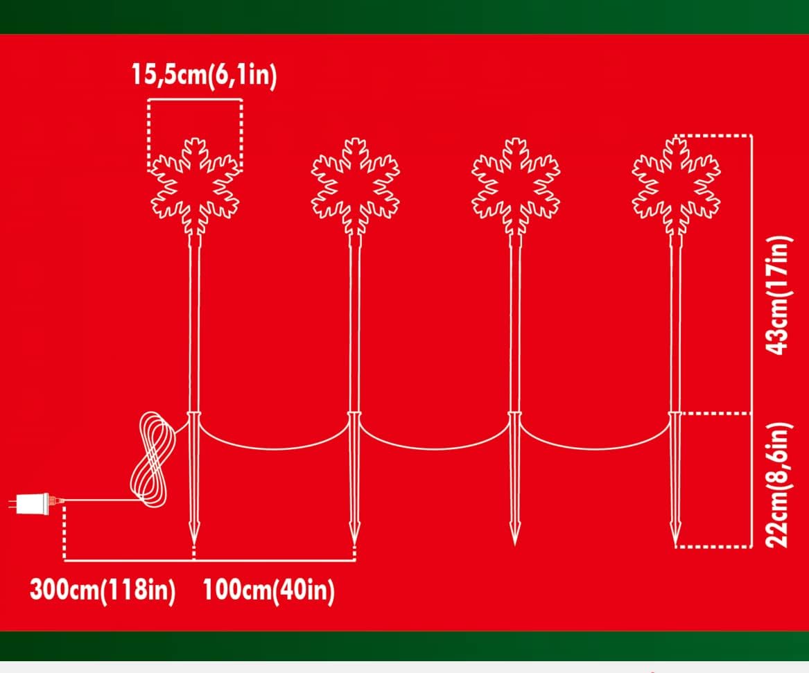 LAMPHOME Shooting 17" 568LED Snowflake Lawn Stake Light Super-Bright White and Blue 4 Stakes Total Christmas Outdoor Decoration with UL Standard Adaptor for Outdoor Pathway Lawn Holiday Party Home