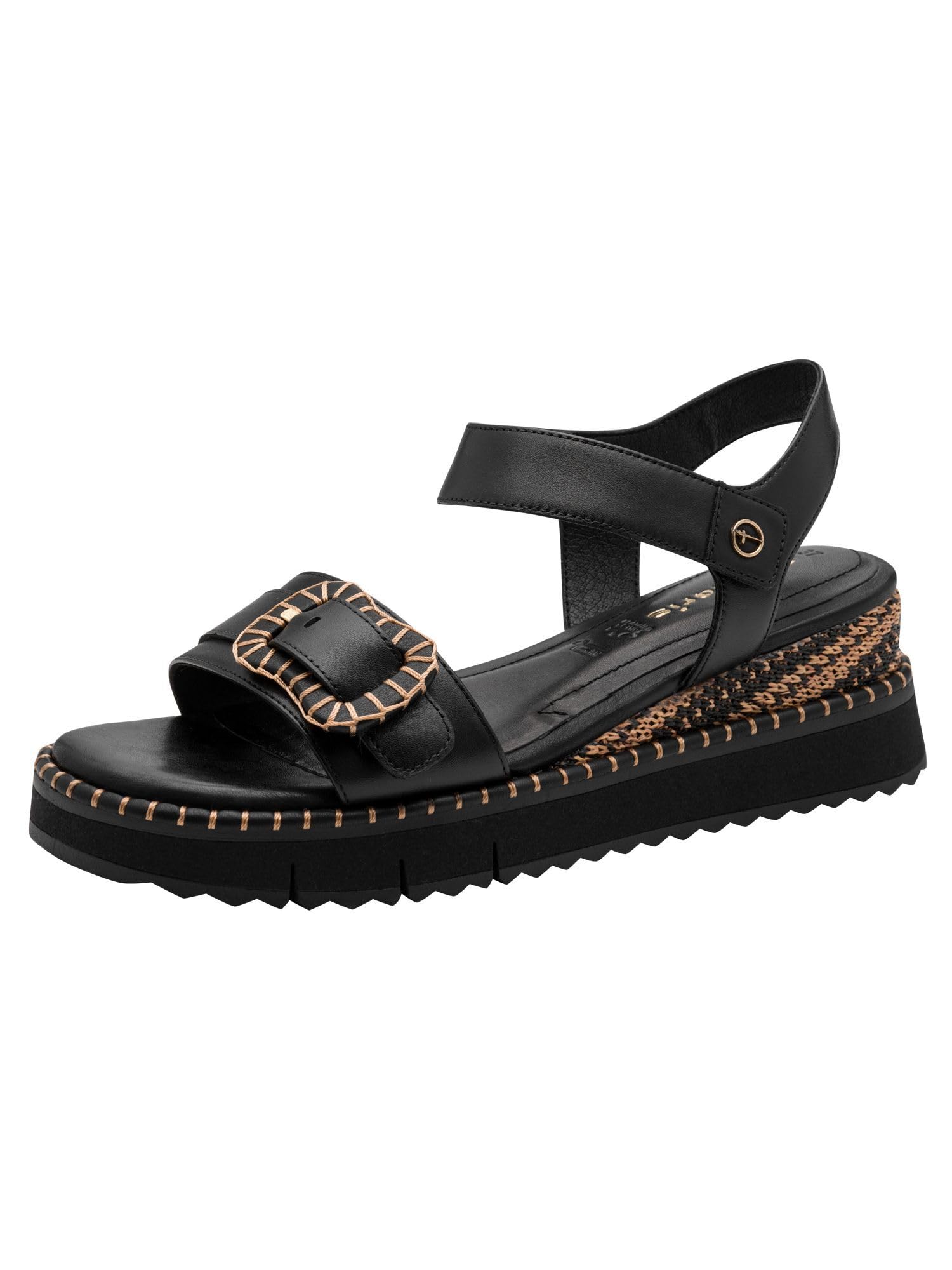 Tamaris Leather Wedge Sandals Women's Black Size 37 (4)