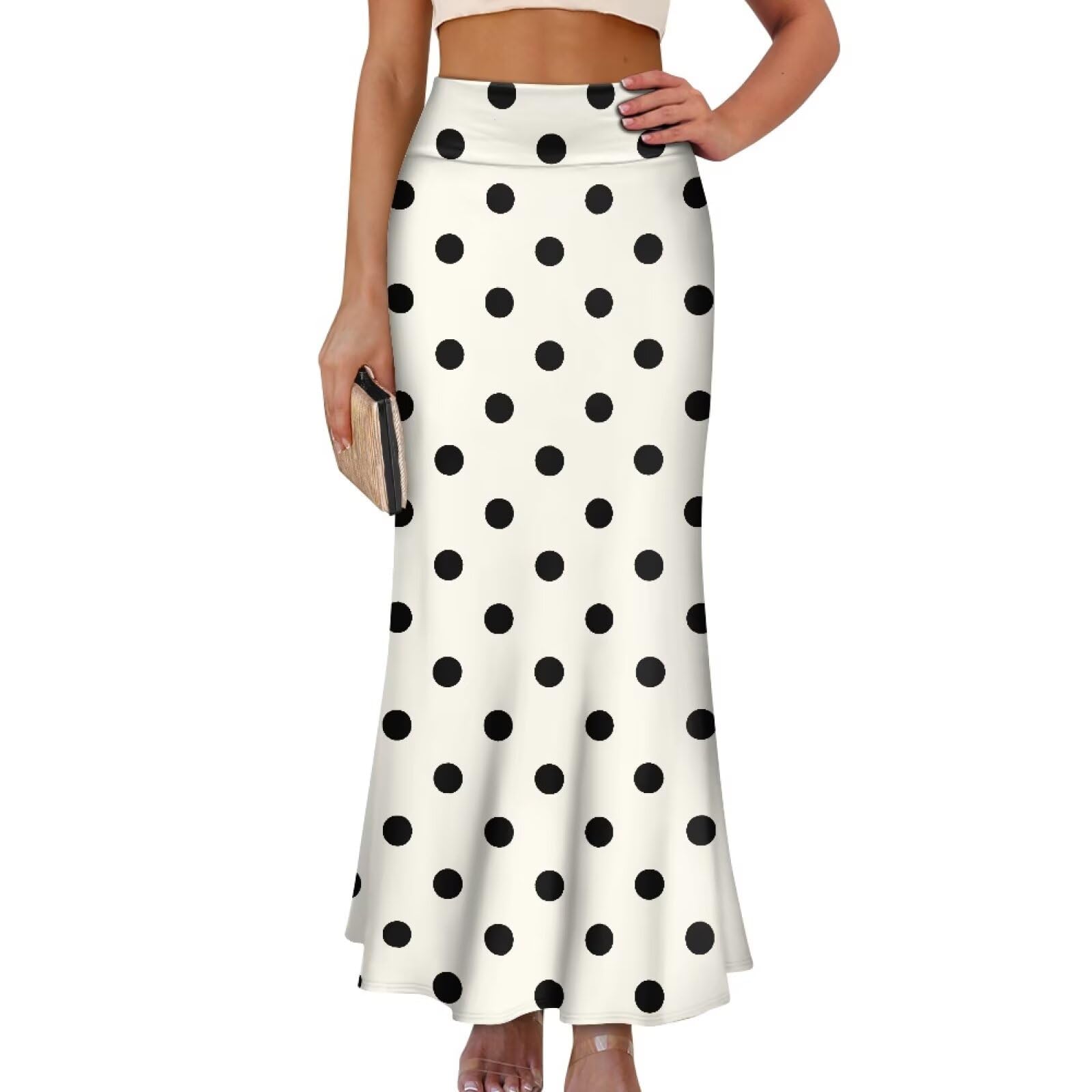 Biyejit Bodycon Maxi Skirts for Women Foldover High Waist Flowy Pencil Long Skirts High Waist Floor Length Plus