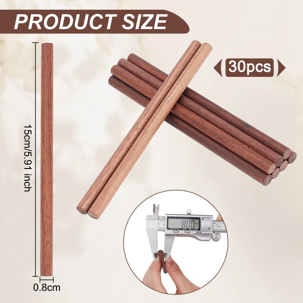 30 niedokończonych prętów kołkowych z orzecha włoskiego 8-10 mm x 150 do majsterkowania | Zestaw 30 gładkich patyczków drewnianych do miniaturowych modeli, projektów kreatywnych, wystroju wnętrz(8mm)