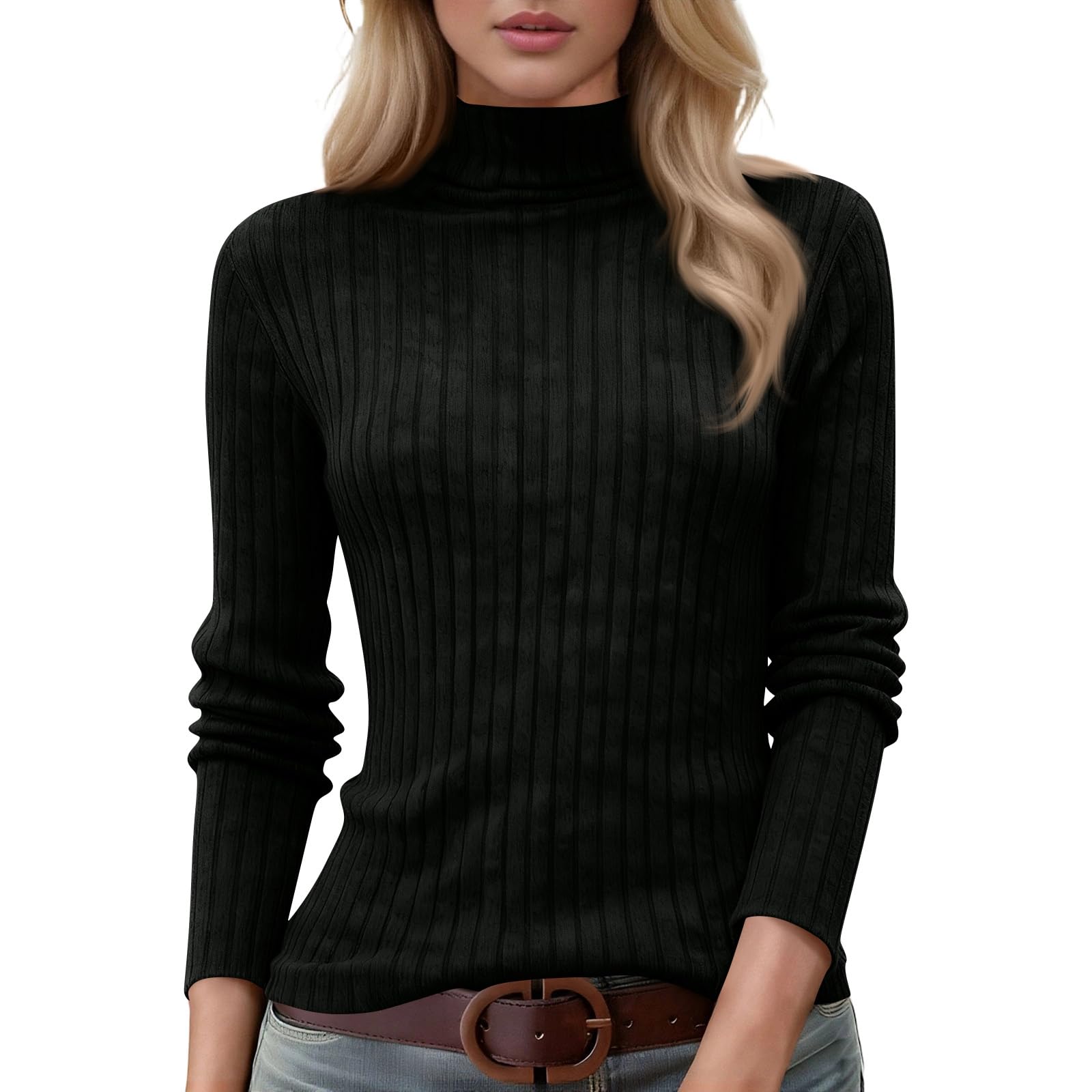 Sweater Tops for Women Fitted Comfort Mock Turtleneck Knit Sweater Mock Neck Knitted Tops Tunic Winter Warm Sweater