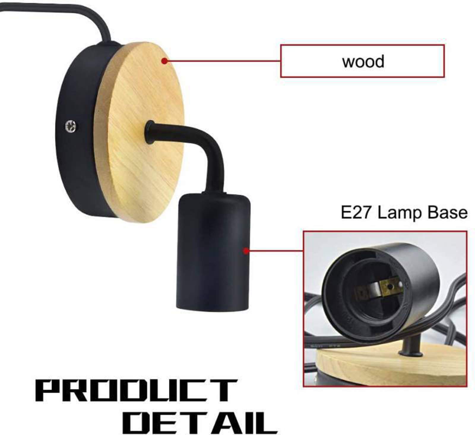 Lampy Ścienne Vintage Do Wnętrz Z Drewna Z Przełącznikiem, Retro Lampki Nocne Do Sypialni Z Wtyczką, Lampa Ścienna Do Salonu Rustykalna Z Gniazdem E27, Przenośne Kinkiety Ścienne Do Korytarza, Oświet