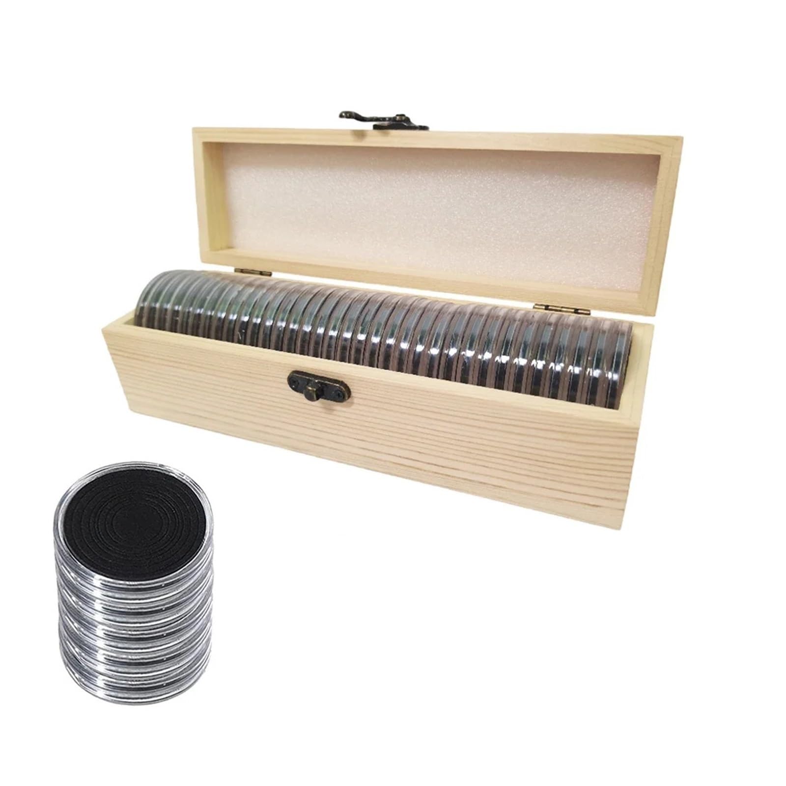 Caja para Monedas de Madera Caja de Monedas Madera, 33 Uds., cápsula for 46mm con Juntas Espuma Negra 16/20/25/27/30/35/40/46mm for Suministros colección coleccionistas para Monedas