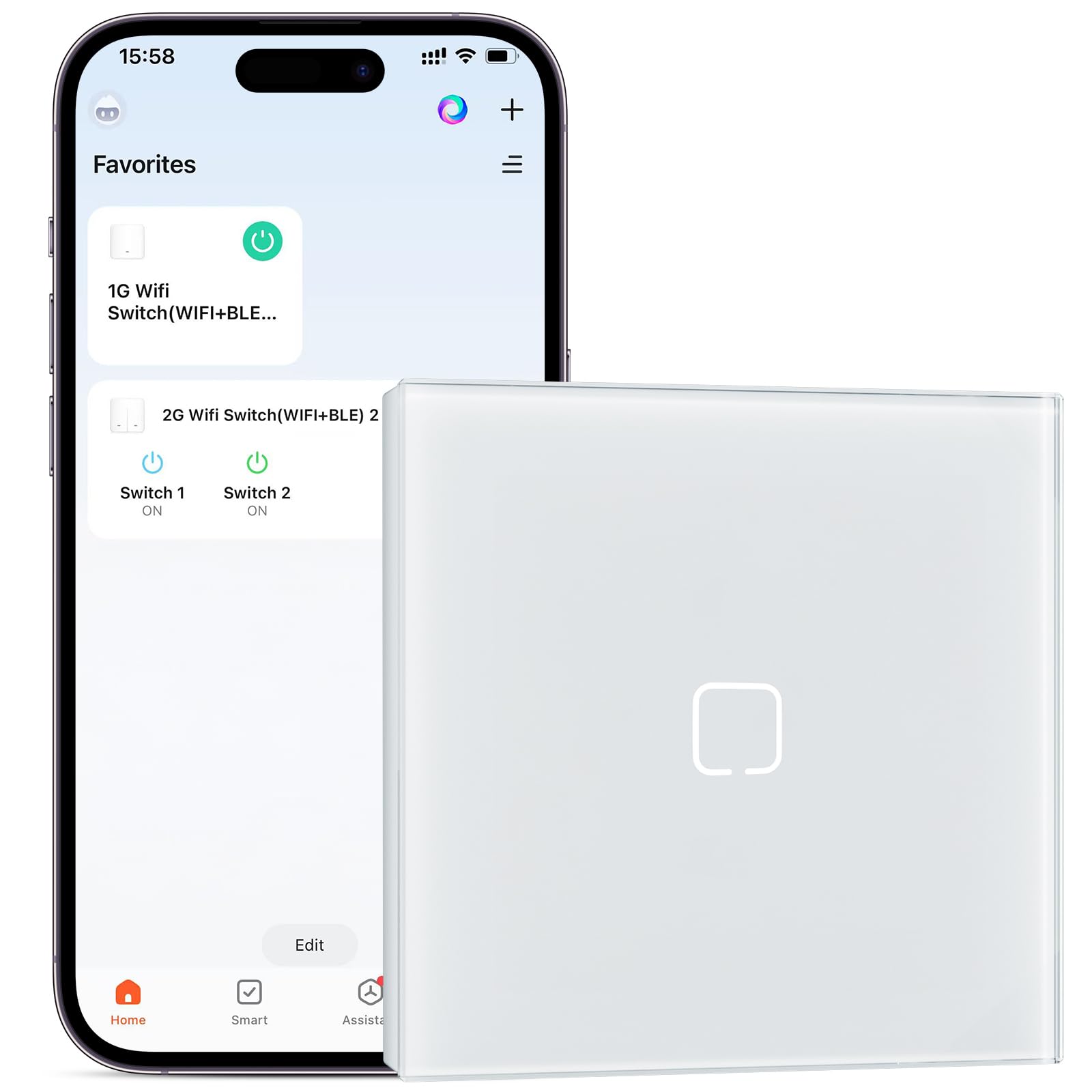 Interruptor Inteligente WiFi Empotrado,Smart Interruptor Táctil Pared,1 Gang 1 Vía 86 * 86 mm,Compatible con Alexa y Google Home (Aplicación Tuya/Smart Life),Blanco