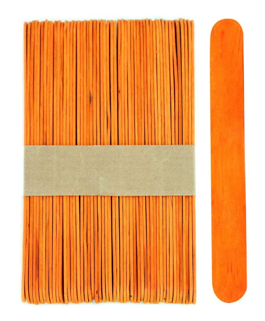 PARTY TIME - 50 Pieces Orange Bright Color Popsicle Sticks, Natural Sticks Jumbo Wooden Lolly Sticks for Craft Homemade DIY Model Making Design Kids Education Adults Toys
