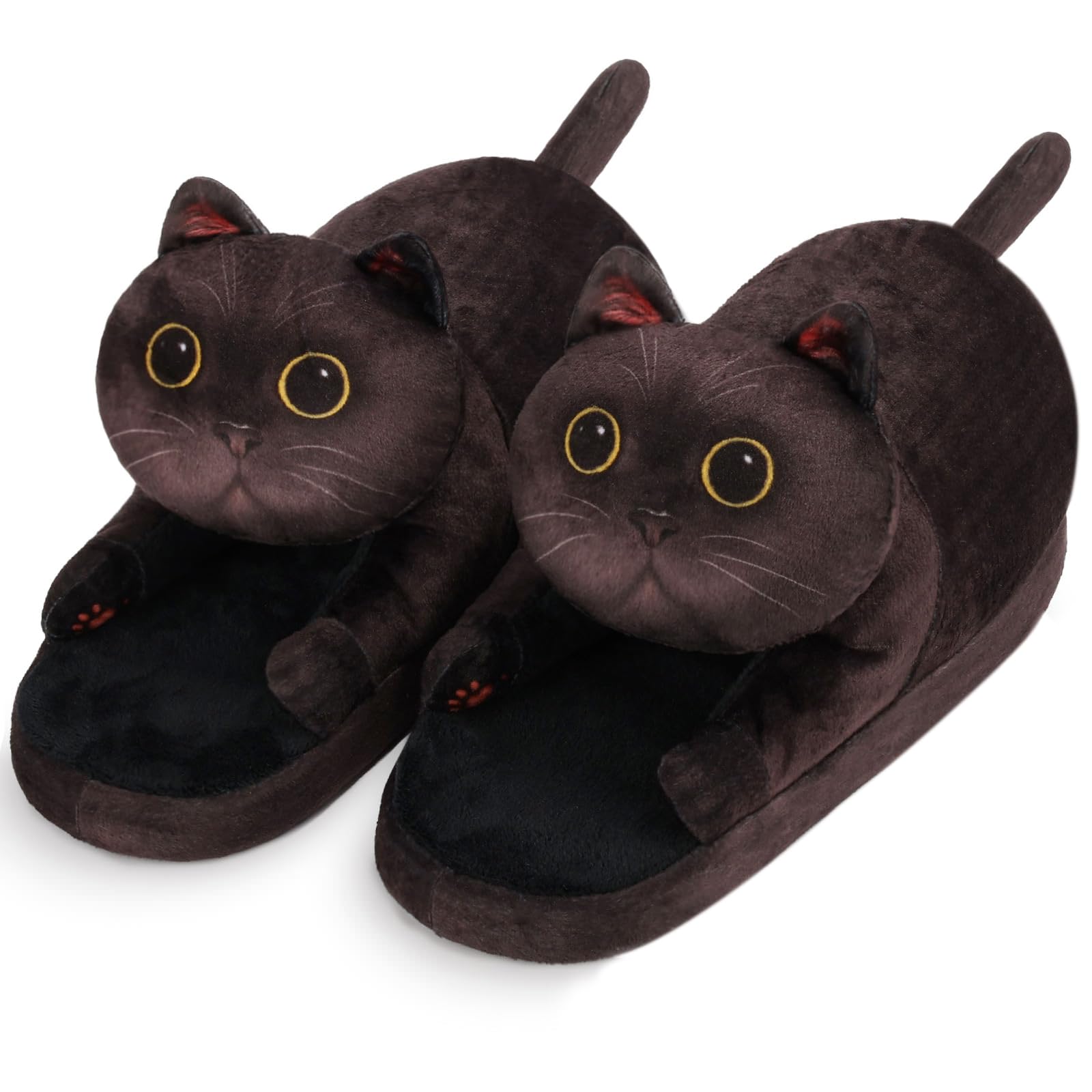 Fuzzy Cat Slippers for Women Indoor and Outdoor,Funny Animal House Shoes with Soft Memory Foam,Comfy Plush Warm Slip-on Slippers,Unique Cat Gifts for Women/Men/Girls