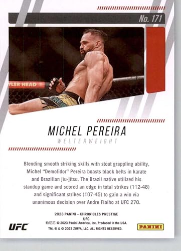 Miniatura 2 de 2023 Panini Chronicles #171 Michel Pereira Welterweight Prestige Official UFC/MMA Trading Card in Raw (NM or Better) Condition