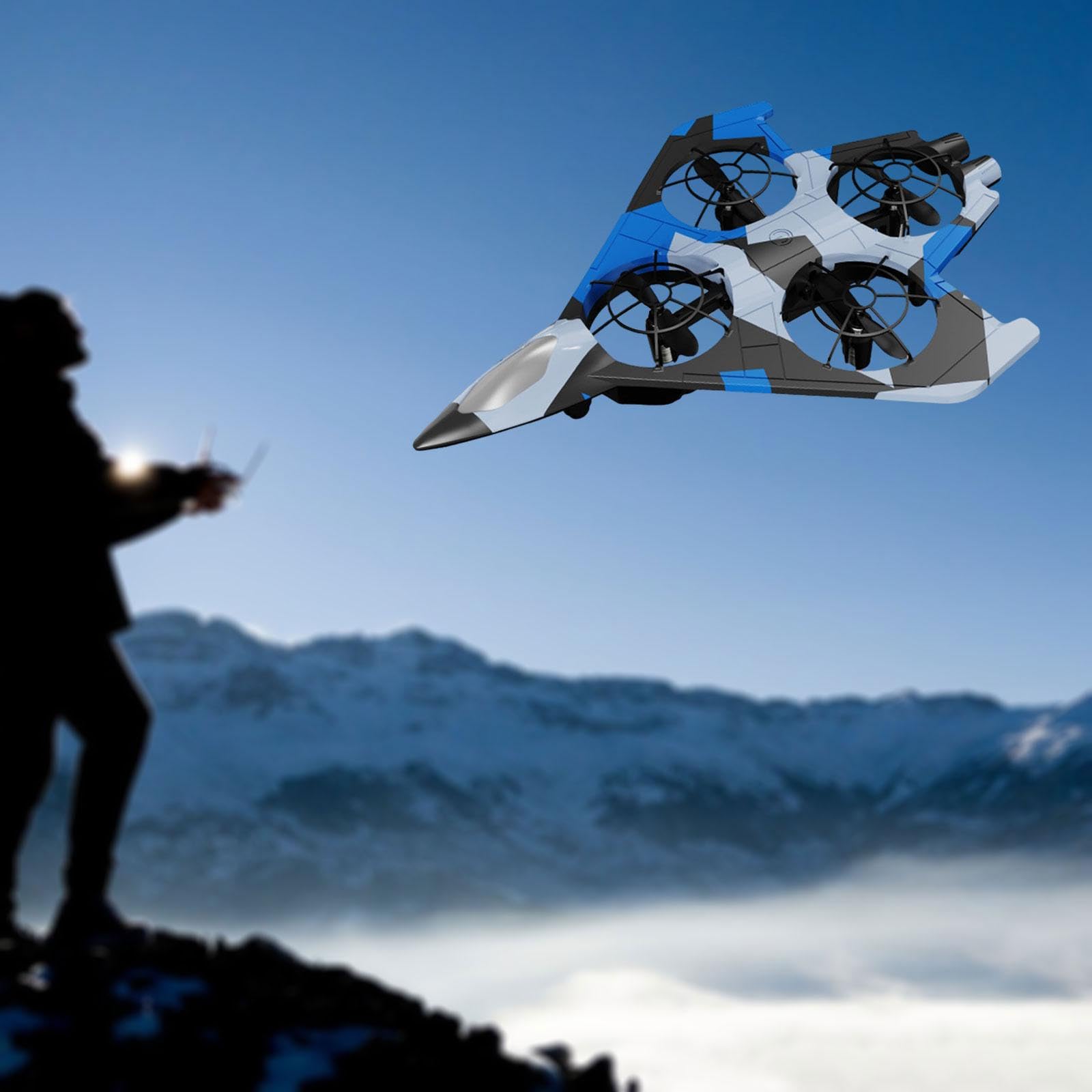 Avión Teledirigido Fijo de Modelo de Avión Planeador con Turboventilador Cuádruple Y Mando Inteligente Adecuado para Niños Adultos Regalo Y Lib, Azul con 3 Pilas